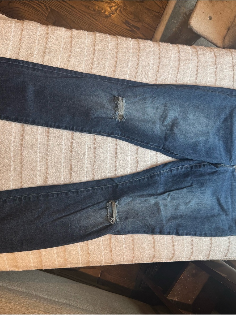 JustFab Dark Blue Ripped Ankle Skinny Jeans